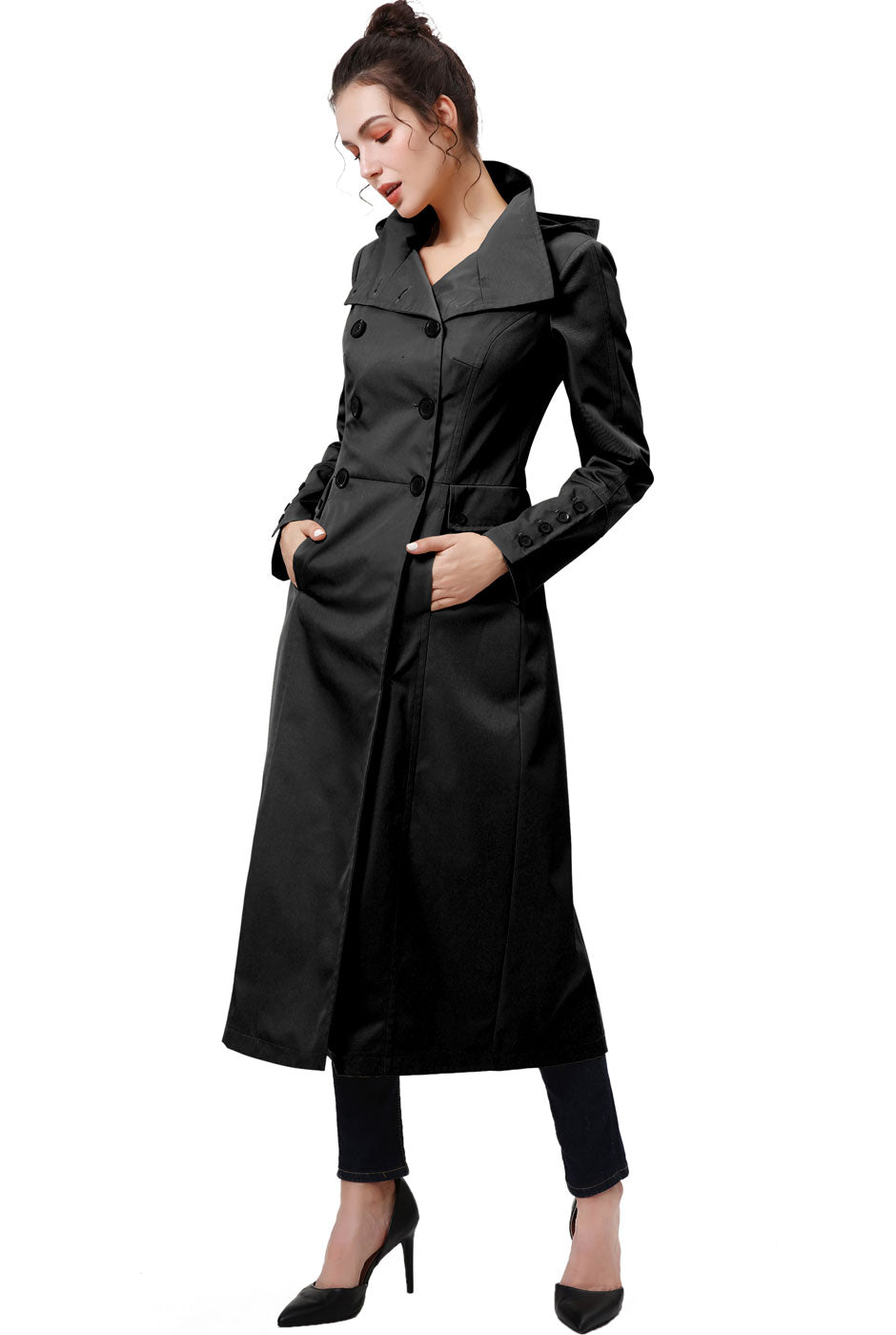 Black maxi trench clearance coat