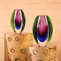 Hand Blown Sommerso Oval Art Glass Vase Purple 8.5-10 inch tall