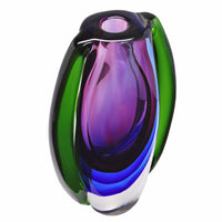 Hand Blown Sommerso Oval Art Glass Vase Purple 8.5-10 inch tall