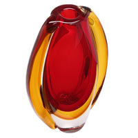 Hand Blown Sommerso Oval Art Glass Vase Red 8.5-10 inch tall