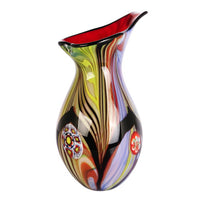 Hand Blown Abstract Teardrop Art Glass Vase with Angled Lip 9.5-13.5 inch tall