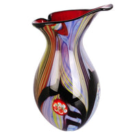 Hand Blown Abstract Teardrop Art Glass Vase with Angled Lip 9.5-13.5 inch tall