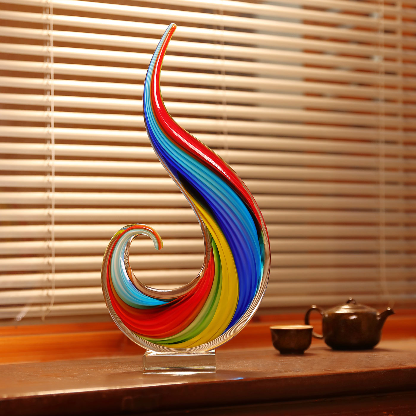 Hand Blown Rainbow Swirl Sommerso Art Glass Sculpture 12-15 inch tall