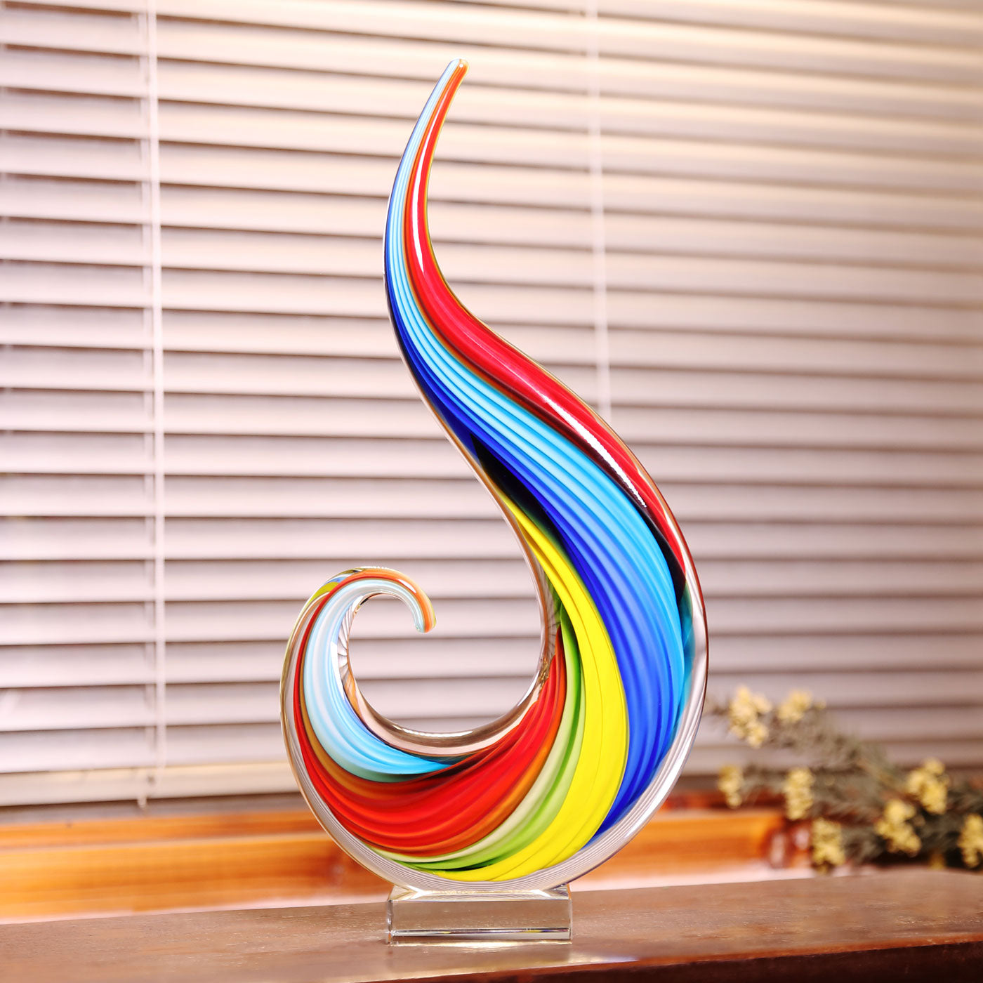 Hand Blown Rainbow Swirl Sommerso Art Glass Sculpture 12-15 inch tall